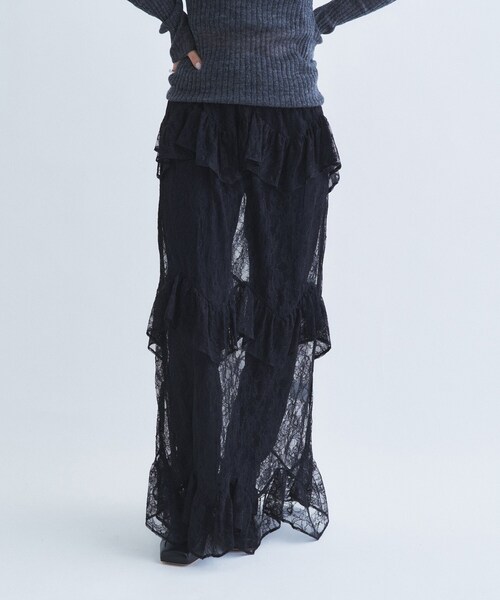 CODE A(コードエー)の「layered veil lace skirt(スカート・レディース・ブラック/オフホワイト・00)」の2枚目の写真