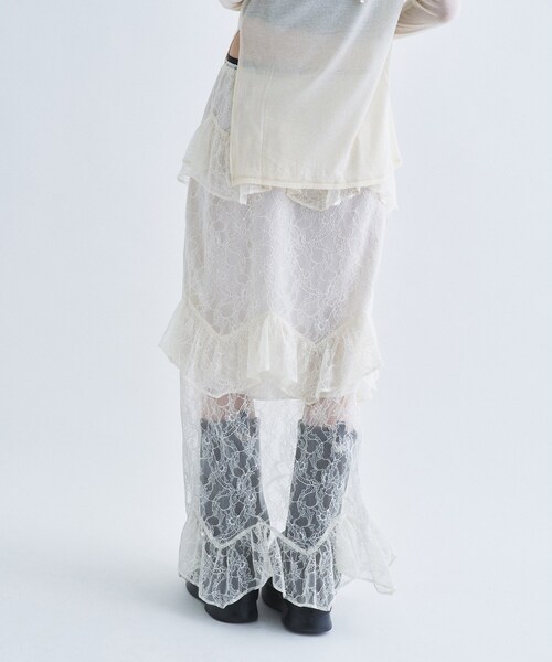 CODE A(コードエー)の「layered veil lace skirt(スカート・レディース・ブラック/オフホワイト・00)」の5枚目の写真
