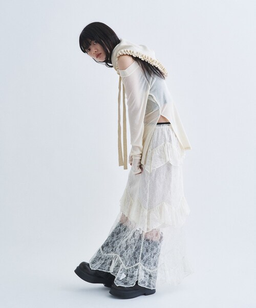 CODE A(コードエー)の「layered veil lace skirt(スカート・レディース・ブラック/オフホワイト・00)」の7枚目の写真