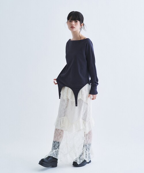 CODE A(コードエー)の「layered veil lace skirt(スカート・レディース・ブラック/オフホワイト・00)」の10枚目の写真