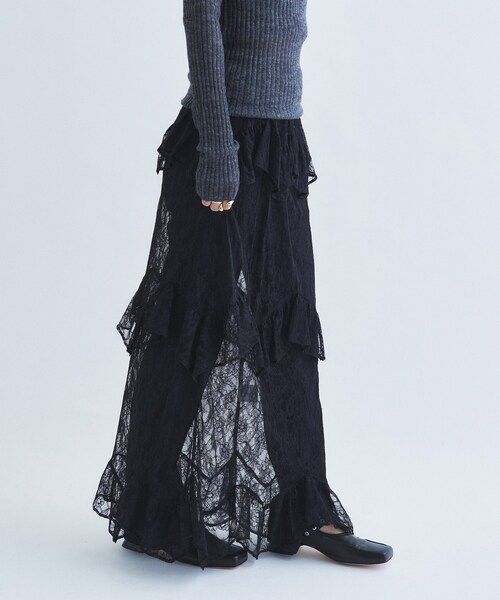 CODE A(コードエー)の「layered veil lace skirt(スカート・レディース・ブラック/オフホワイト・00)」の11枚目の写真