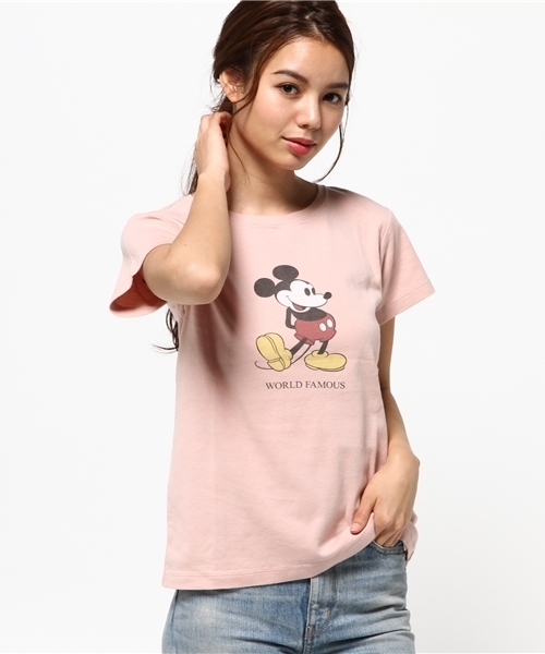 MOUSSY（マウジー）の「WORLD MICKEY TEE（Tシャツ/カットソー・レディース・ピンク/ホワイト/トップグレー・FREE）」の3枚目の写真