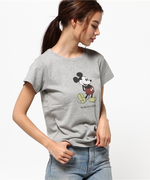 MOUSSY（マウジー）の「WORLD MICKEY TEE（Tシャツ/カットソー・レディース・ピンク/ホワイト/トップグレー・FREE）」の2枚目の写真