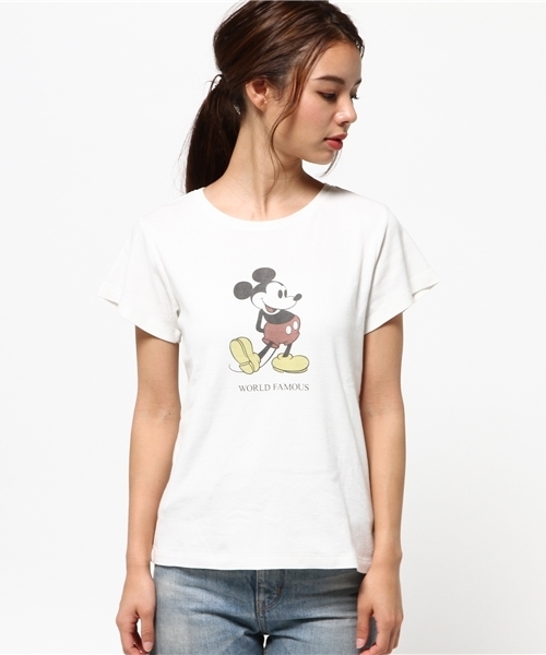 MOUSSY（マウジー）の「WORLD MICKEY TEE（Tシャツ/カットソー・レディース・ピンク/ホワイト/トップグレー・FREE）」の4枚目の写真