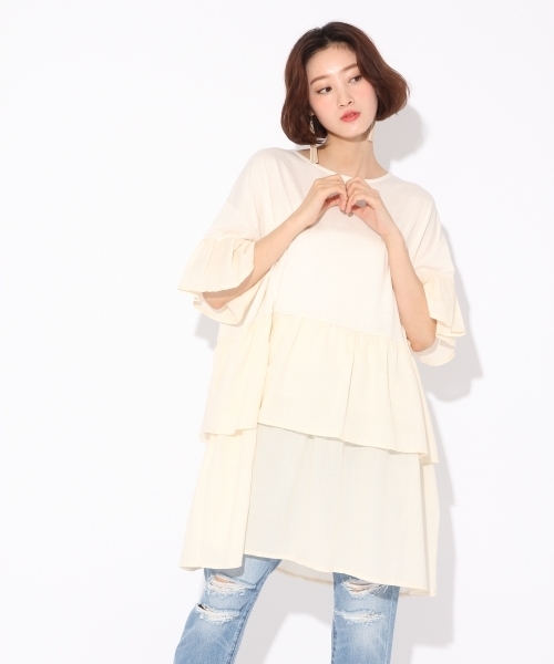 LOWRYS FARM(ローリーズファーム)の「フリルワンピース 760697 (ワンピース・レディース・アイボリー/ブラック/マスタード・LARGE/MEDIUM)」の1枚目の写真