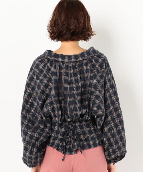 Another Edition（アナザーエディション）の「レースアップチェックシャツ ◆（シャツ/ブラウス・レディース・ワインレッド/ネイビー・FREE）」の3枚目の写真
