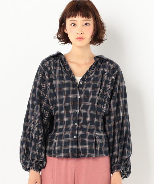 Another Edition（アナザーエディション）の「レースアップチェックシャツ ◆（シャツ/ブラウス・レディース・ワインレッド/ネイビー・FREE）」の4枚目の写真