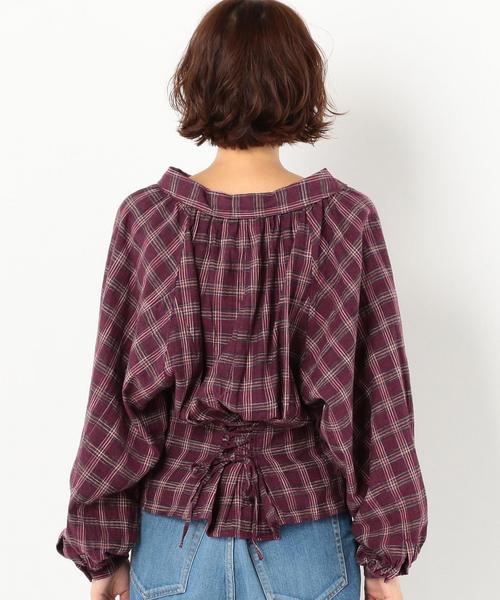 Another Edition（アナザーエディション）の「レースアップチェックシャツ ◆（シャツ/ブラウス・レディース・ワインレッド/ネイビー・FREE）」の16枚目の写真
