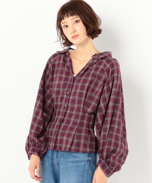 Another Edition（アナザーエディション）の「レースアップチェックシャツ ◆（シャツ/ブラウス・レディース・ワインレッド/ネイビー・FREE）」の10枚目の写真