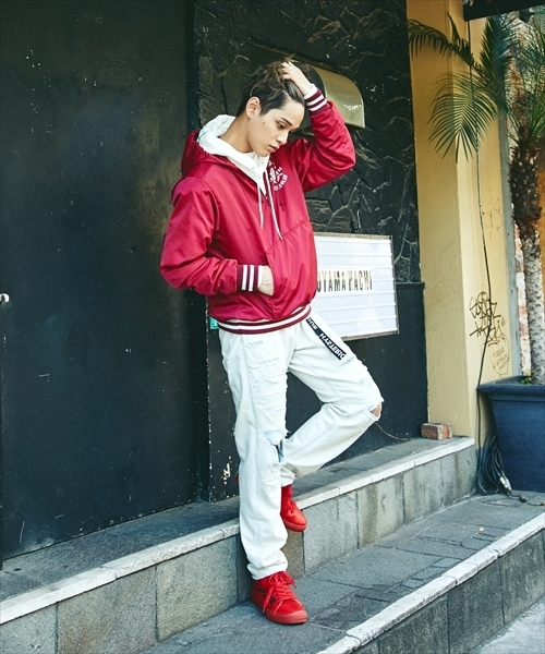 HYSTERIC GLAMOUR（ヒステリックグラマー）の「STEREOLAB pt フーデッドプルオーバーJK（スタジャン・メンズ・ブラック/グリーン/ピンク・SMALL/MEDIUM/LARGE）」の16枚目の写真