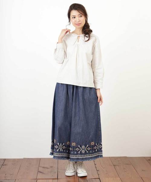 CUBE SUGAR（キューブシュガー）の「6.75オンスデニムイージーギャザーパンツ（その他パンツ・レディース・ネイビー/ブルー/ブルー系その他・M）」の12枚目の写真