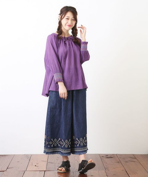 CUBE SUGAR（キューブシュガー）の「6.75オンスデニムイージーギャザーパンツ（その他パンツ・レディース・ネイビー/ブルー/ブルー系その他・M）」の19枚目の写真