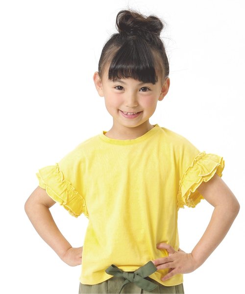 apres les cours（アプレレクール）の「袖フリルＴシャツ（Tシャツ/カットソー・キッズ・オフホワイト/ピンク/グレー/カーキ/その他/イエロー・100/120/90/110/130/140/80）」の4枚目の写真