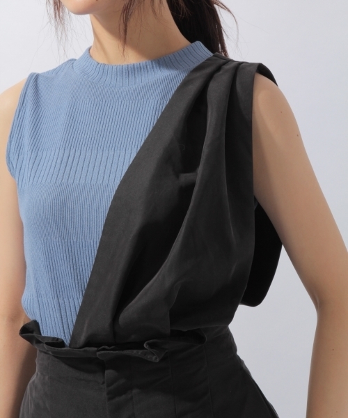 laboratory work（ラボラトリーワーク）の「ワンショルダーフレアパンツ（サロペット/オーバーオール・レディース・ブラック/ベージュ・MEDIUM）」の10枚目の写真