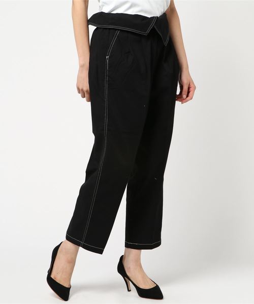 STYLEBLOCK(スタイルブロック)の「綿ツイルハイウエストデザイン2WAYステッチパンツ(その他パンツ・レディース・ブラック/ベージュ/カーキ/キャメル・M)」の1枚目の写真