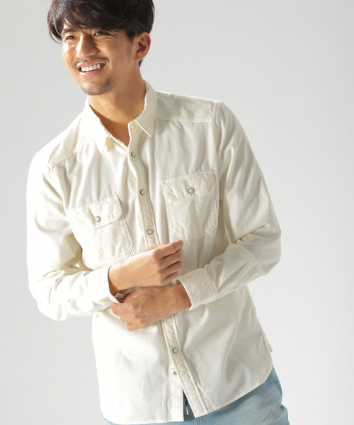 BAYFLOW（ベイフロー）の「コットンリュウカコーデュロイシャツ（シャツ/ブラウス・メンズ・オフホワイト/サックスブルー/ピンク/ベージュ・LARGE/SMALL/MEDIUM）」の2枚目の写真