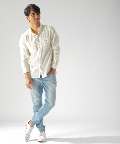 BAYFLOW（ベイフロー）の「コットンリュウカコーデュロイシャツ（シャツ/ブラウス・メンズ・オフホワイト/サックスブルー/ピンク/ベージュ・LARGE/SMALL/MEDIUM）」の5枚目の写真