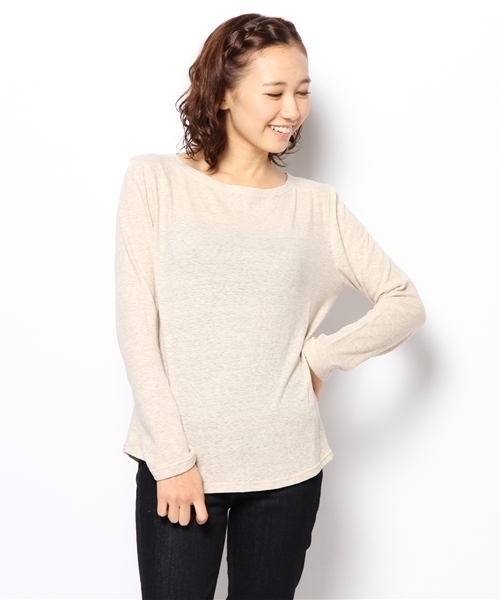 laule'a sunny side store(ラウレアサニーサイドストア)の「ボートネックロンTee(Tシャツ/カットソー・レディース・杢グレー/ベージュ/ネイビー・FREE)」の3枚目の写真