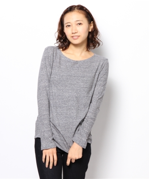laule'a sunny side store(ラウレアサニーサイドストア)の「ボートネックロンTee(Tシャツ/カットソー・レディース・杢グレー/ベージュ/ネイビー・FREE)」の1枚目の写真