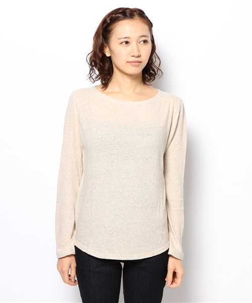 laule'a sunny side store(ラウレアサニーサイドストア)の「ボートネックロンTee(Tシャツ/カットソー・レディース・杢グレー/ベージュ/ネイビー・FREE)」の4枚目の写真