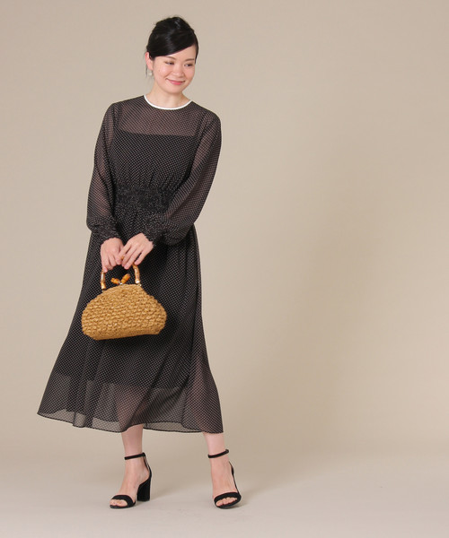 Tiara（ティアラ）の「シフォンドットパイピングワンピース（ワンピース・レディース・ブラック/アイボリー・S/M）」の2枚目の写真