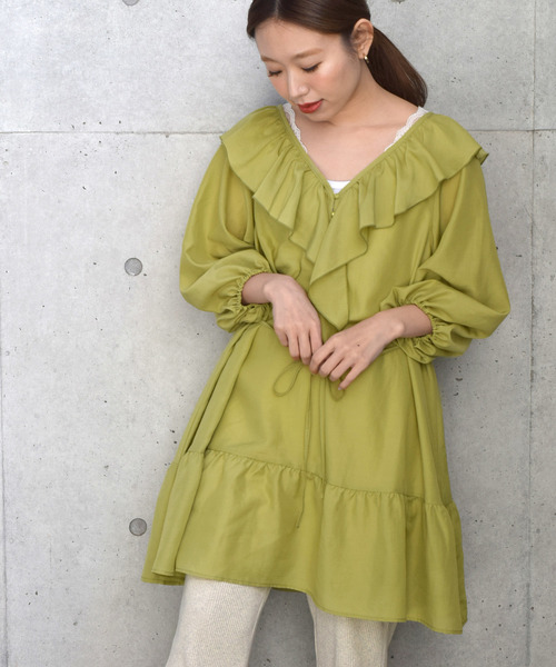 w closet（ダブルクローゼット）の「Aラインフリルミニワンピース（ワンピース・レディース・オフホワイト/サックスブルー/ライム・FREE）」の2枚目の写真