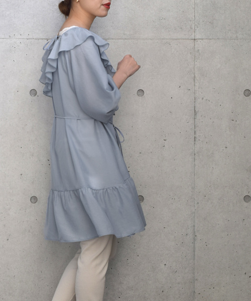 w closet（ダブルクローゼット）の「Aラインフリルミニワンピース（ワンピース・レディース・オフホワイト/サックスブルー/ライム・FREE）」の7枚目の写真