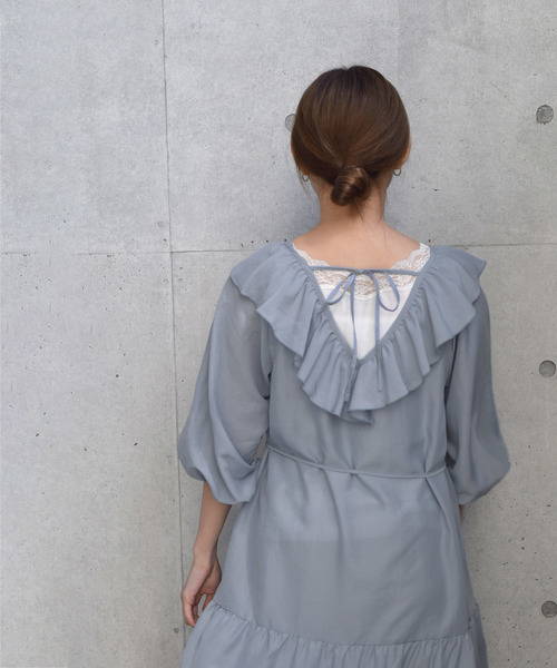 w closet（ダブルクローゼット）の「Aラインフリルミニワンピース（ワンピース・レディース・オフホワイト/サックスブルー/ライム・FREE）」の8枚目の写真