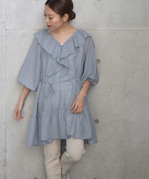 w closet（ダブルクローゼット）の「Aラインフリルミニワンピース（ワンピース・レディース・オフホワイト/サックスブルー/ライム・FREE）」の9枚目の写真