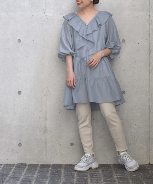 w closet（ダブルクローゼット）の「Aラインフリルミニワンピース（ワンピース・レディース・オフホワイト/サックスブルー/ライム・FREE）」の10枚目の写真