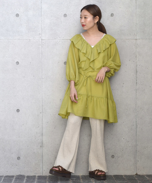 w closet（ダブルクローゼット）の「Aラインフリルミニワンピース（ワンピース・レディース・オフホワイト/サックスブルー/ライム・FREE）」の12枚目の写真