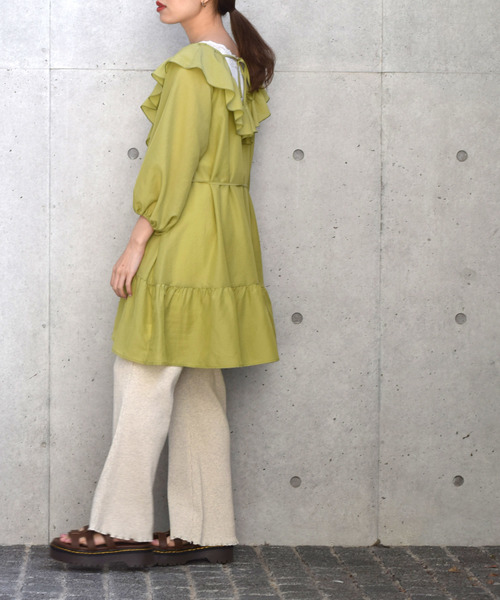 w closet（ダブルクローゼット）の「Aラインフリルミニワンピース（ワンピース・レディース・オフホワイト/サックスブルー/ライム・FREE）」の13枚目の写真