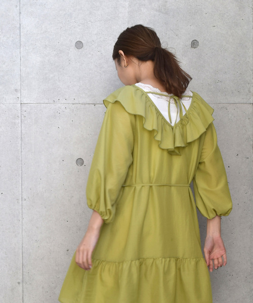 w closet（ダブルクローゼット）の「Aラインフリルミニワンピース（ワンピース・レディース・オフホワイト/サックスブルー/ライム・FREE）」の14枚目の写真