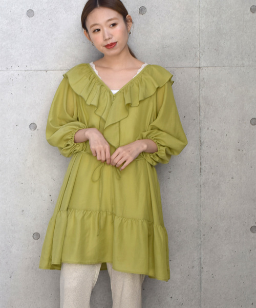 w closet（ダブルクローゼット）の「Aラインフリルミニワンピース（ワンピース・レディース・オフホワイト/サックスブルー/ライム・FREE）」の15枚目の写真