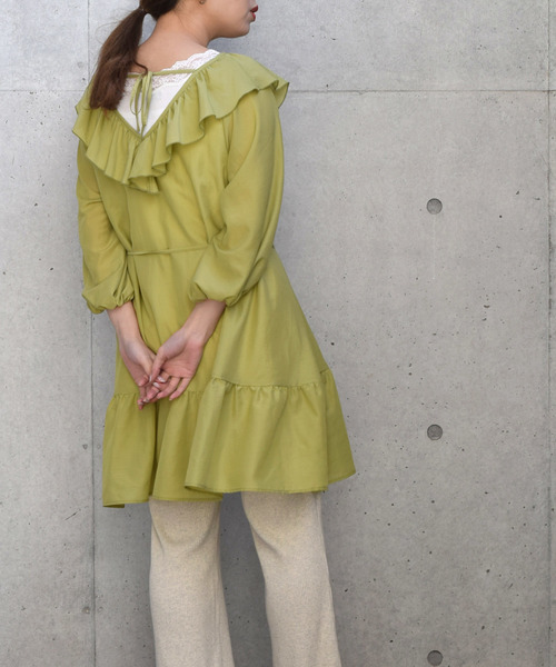 w closet（ダブルクローゼット）の「Aラインフリルミニワンピース（ワンピース・レディース・オフホワイト/サックスブルー/ライム・FREE）」の16枚目の写真