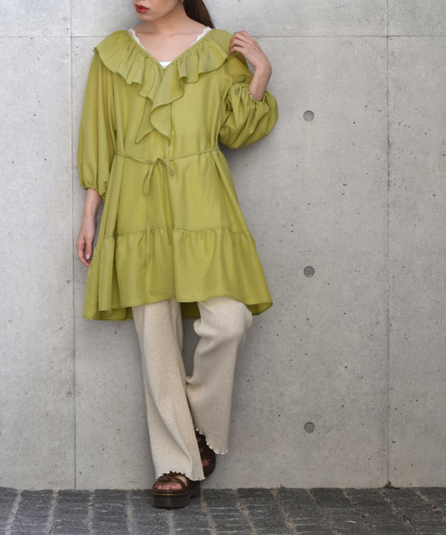 w closet（ダブルクローゼット）の「Aラインフリルミニワンピース（ワンピース・レディース・オフホワイト/サックスブルー/ライム・FREE）」の18枚目の写真