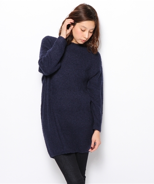 PLST（プラステ）の「ブークレーバックジップチュニックニット（ニット/セーター・レディース・ホワイト/ネイビー・2）」の2枚目の写真