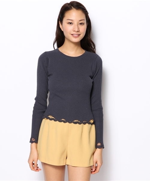 Kastane（カスタネ）の「【Kastane】かぎ針リブニット（ニット/セーター・レディース・ネイビー/カーキ/オフホワイト・FREE）」の4枚目の写真