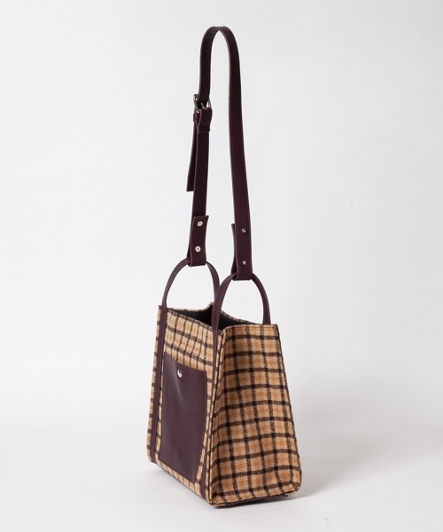SMIR NASLI（サミールナスリ）の「Check Shoulder / チェックショルダー（ショルダーバッグ・レディース・キャメル/ブラウン/ホワイト×ブラック・フリー）」の8枚目の写真