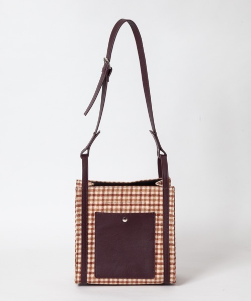 SMIR NASLI（サミールナスリ）の「Check Shoulder / チェックショルダー（ショルダーバッグ・レディース・キャメル/ブラウン/ホワイト×ブラック・フリー）」の4枚目の写真