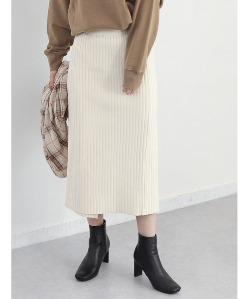 Shelly island(シェリーアイランド)の「【Shelly island】ニットリブタイトSK(スカート)」|ホワイト