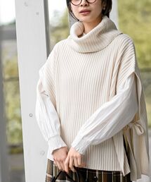 サイドリボンタートルリブニットベスト