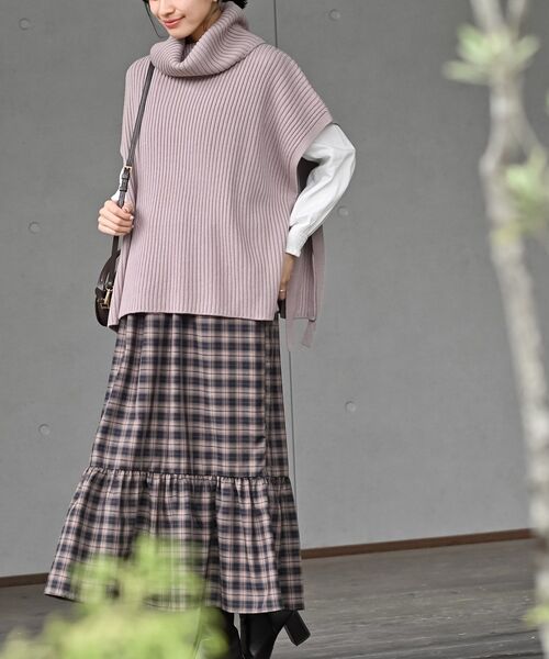 rps（アールピーエス）の「サイドリボンタートルリブニットベスト（ベスト・レディース・ブラック/モカ/ベージュ系その他/キャメル/グリーン/アイボリー/ピンクベージュ・M/フリー）」の17枚目の写真