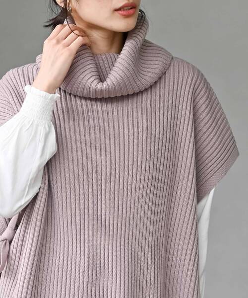 rps（アールピーエス）の「サイドリボンタートルリブニットベスト（ベスト・レディース・ブラック/モカ/ベージュ系その他/キャメル/グリーン/アイボリー/ピンクベージュ・M/フリー）」の18枚目の写真