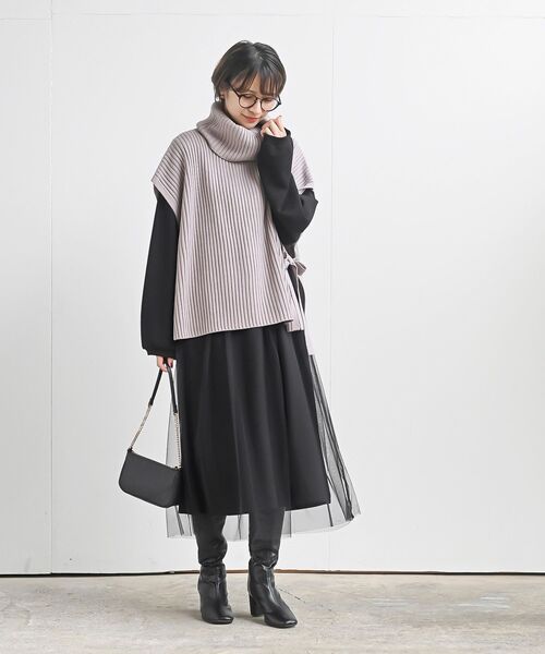 rps（アールピーエス）の「サイドリボンタートルリブニットベスト（ベスト・レディース・ブラック/モカ/ベージュ系その他/キャメル/グリーン/アイボリー/ピンクベージュ・M/フリー）」の22枚目の写真