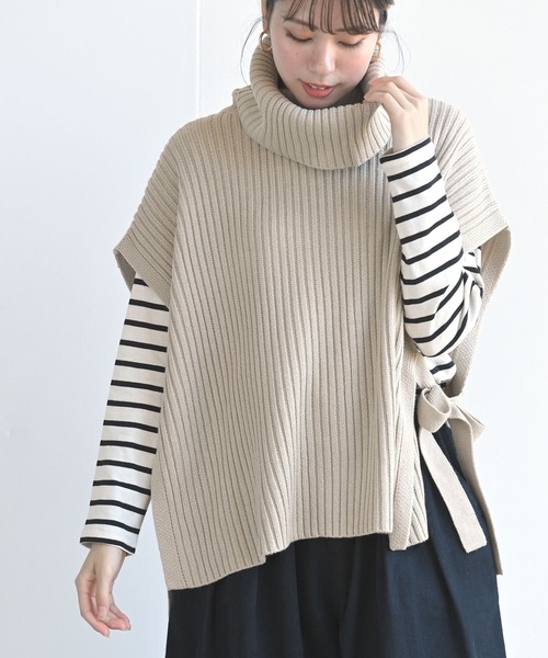 rps（アールピーエス）の「サイドリボンタートルリブニットベスト（ベスト・レディース・ブラック/モカ/ベージュ系その他/キャメル/グリーン/アイボリー/ピンクベージュ・M/フリー）」の4枚目の写真