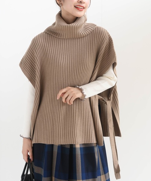 rps（アールピーエス）の「サイドリボンタートルリブニットベスト（ベスト・レディース・ブラック/モカ/ベージュ系その他/キャメル/グリーン/アイボリー/ピンクベージュ・M/フリー）」の6枚目の写真