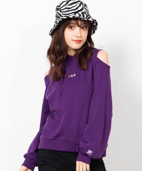 FILA（フィラ）の「∴WEGO/FILA別注オープンショルダープルパーカー（パーカー・レディース・ホワイト/ブラック/パープル/グリーン・FREE）」の4枚目の写真