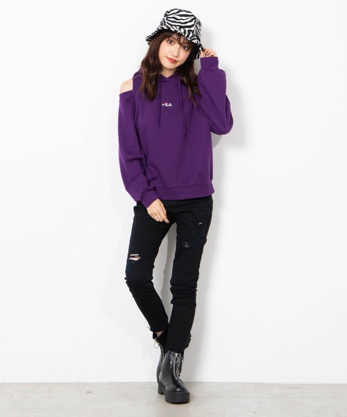 FILA（フィラ）の「∴WEGO/FILA別注オープンショルダープルパーカー（パーカー・レディース・ホワイト/ブラック/パープル/グリーン・FREE）」の10枚目の写真