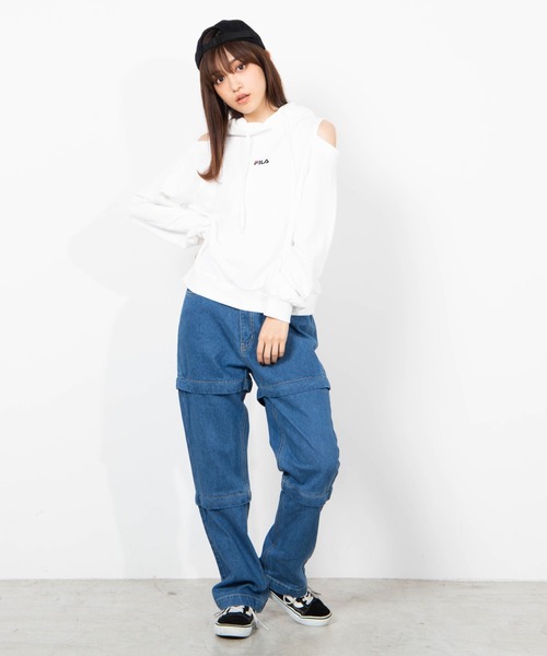 FILA（フィラ）の「∴WEGO/FILA別注オープンショルダープルパーカー（パーカー・レディース・ホワイト/ブラック/パープル/グリーン・FREE）」の6枚目の写真